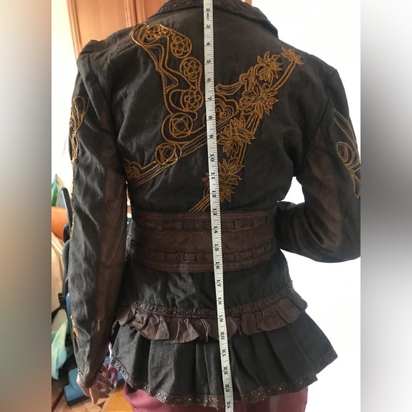 Jean Paul Gaultier embroidered brown jacket with leather detailing in sz S. - Picture 8 of 16